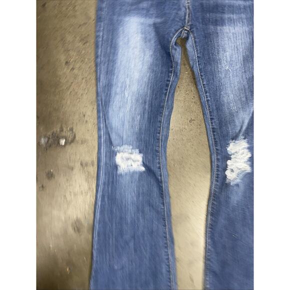 70's Pink Label Social Club New York Torn Blue Jeans Flared Juniors Size 7 - Picture 2 of 4